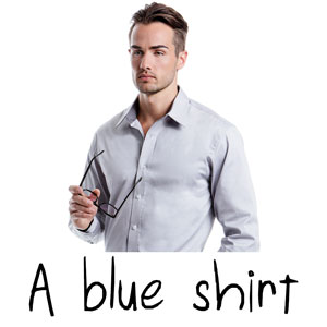 a blue shirt